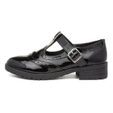 Lilley Girls Black Patent Brogue T-Bar School Shoe - Size 3 UK - Black